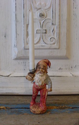Skøn gammel håndmalet nisse til kertelys
