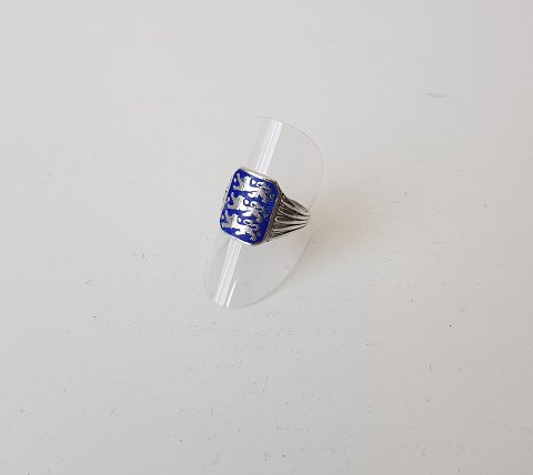 Vintage herrering i sølv og emalje, dekoreret med danmarks rigsvåben