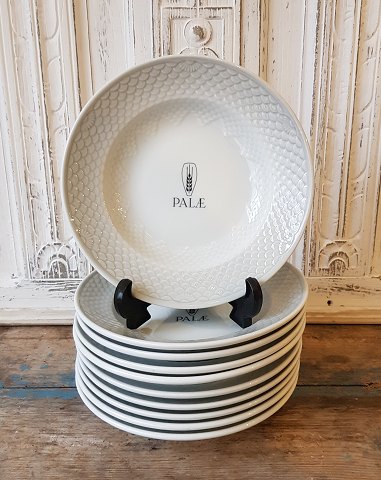 B&G Grå tone dyb tallerken, Hotelporcelæn med logo "Palæ" fra Palæ konditoriet i Horsens No. 1008