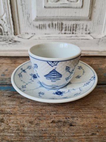 B&G Blue-painted Hotel porcelain large coffee cup with logo "Det Berlingske Hus" no. 1023