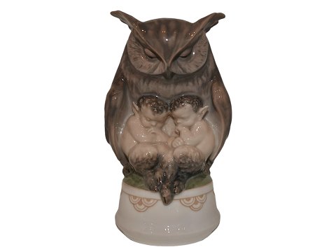 Rare and large Royal Copenhagen figurineOwl and two fauns