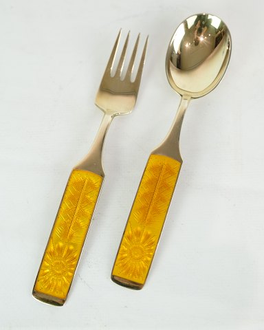 Christmas spoon and fork, Anton Michelsen, gilded sterling silver, Paul Rene Gaugain, Jugellansen, 1967