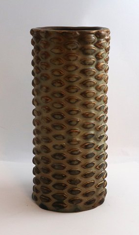 Royal Copenhagen. Aksel Salto. Cylindrical stoneware vase with knobbed style. Height 21 cm.