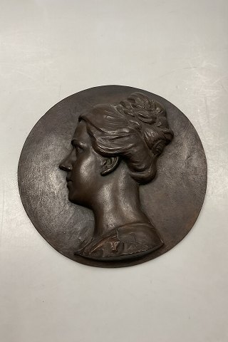 Dansk silhouetportræt af ung dame i Bronze Signeret A.S. Jag 23