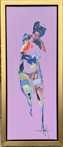 Flot komposition monteret i bred guld svæveramme.