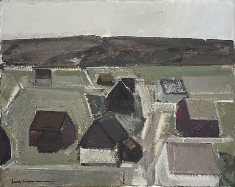 Motiv fra Færøerne, olie maleri på lærred, monteret i ny lys naturramme.