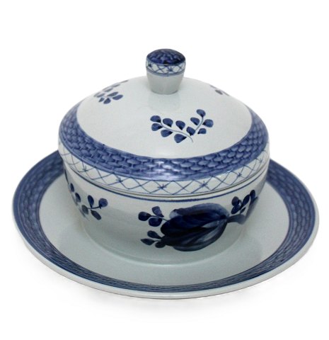 Smørskål med låg og fast underfad, Tranquebar, Aluminia