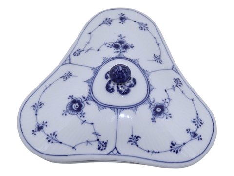 Musselmalet RifletLille og sjælden trekantet skål med låg