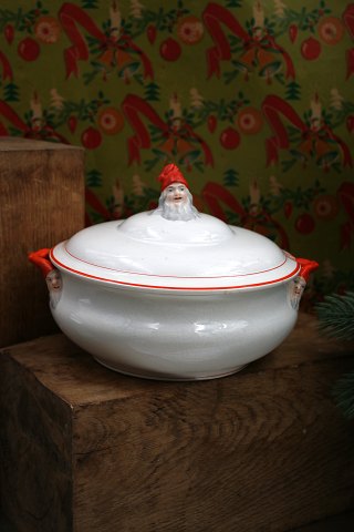 Old Swedish "Herregårds" faience tureen with a gnome on the handle and on top of the lid...