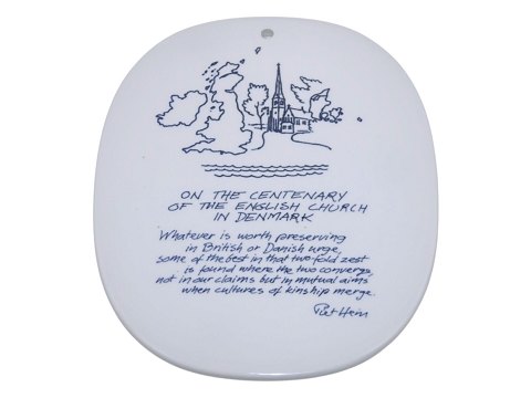 Royal CopenhagenPiet Hein platte med gruk på engelsk - ON THE CENTENARYOF THE ENGLISH CHURCHIN DENMARK