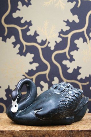 Black stone swan designed by Jeanne Grut (1927-2009) for Royal Copenhagen...