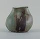 Christina Muff, Danish contemporary ceramicist (b. 1971). Unique seedpod vessel made from stoneware clay, with matte blue and brown glaze.