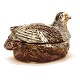 Polychrome Rococo faience tureen in the shape of a partridge. Signed, Marieberg, Sweden, circa 1770. H: 9,5cm. L: 16cm