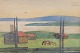 Einar Jolin (1890-1976), svensk kunstner. Oliekridt på papir.Svensk modernistisk landskab fra ”Tällberg”.
