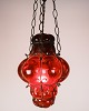 Lamp/Grid Pendant - Ruby Red Glass - Venetian Style - 1950sGreat condition
