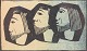 Åke Holm
Composition 
with three 
heads.
Coloured 
woodcut.