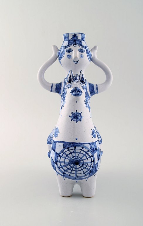 Bjørn Wiinblad keramikfigur fra det blå hus.Figur / lysestage rytter til hest med plads til et lys.