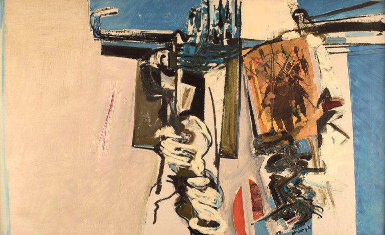 Bengt Winberg (f. 1932, d.1994), svensk kunstner. Olie og collage på lærred. Dateret 1965.