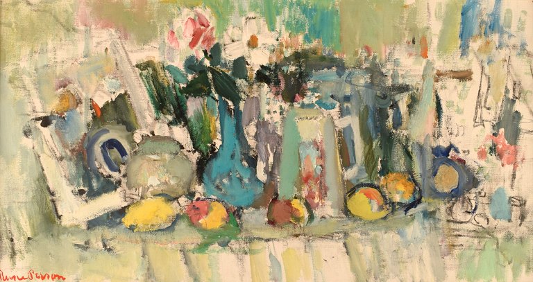 Rune Person (1914-1990), Sverige. Olie på lærred. Modernistisk stilleben. 1960/70