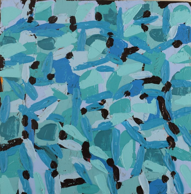 Ivy Lysdal, f 1937. Dansk keramiker og kunstmaler. Akryl på lærred. Abstrakt modernistisk maleri. Koloristisk palette, sent 1900-tallet.