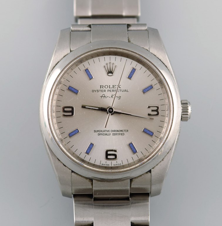 Rolex Air-King, stål. Original lænke. Foldelås. Automatisk. Safirglas. 2000