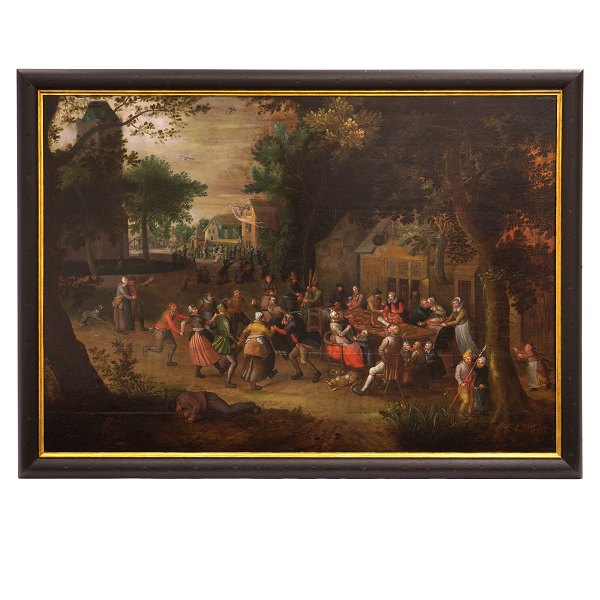David Vinckboons kreds: Landsbymotiv i anledning af Skt. Georges dag. Holland år 1620-30. Lysmål: 72x104cm. Med ramme: 83x115cm