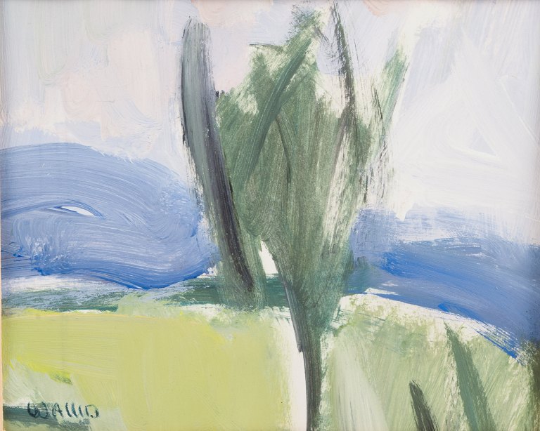 Helmer Wallin (1906-2004), Sweden. Watercolor on paper.Modernist landscape. The 1960s.