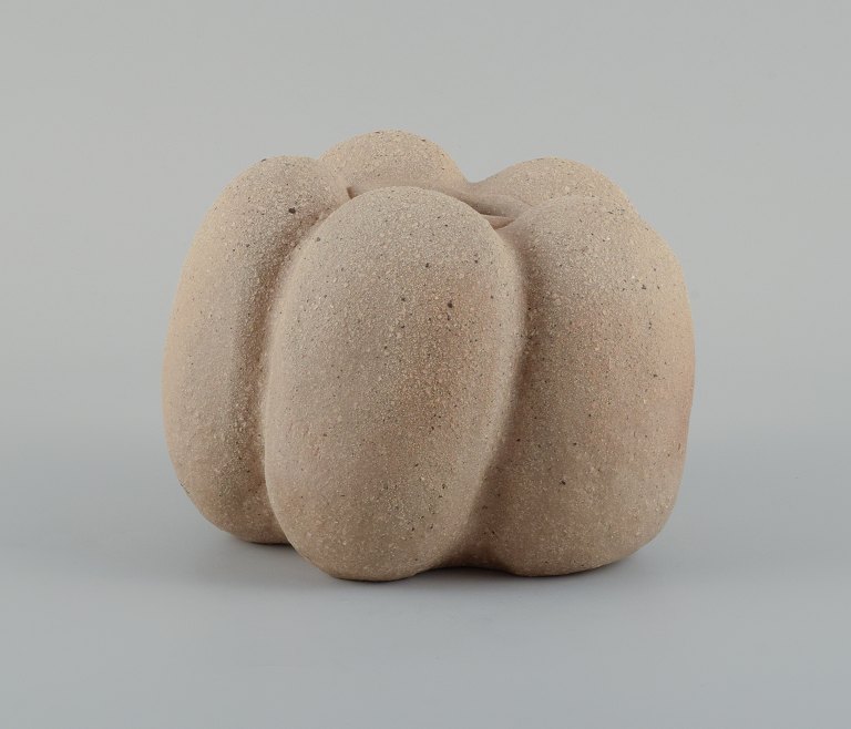 Christina Muff, Danish contemporary ceramicist (b. 1971). Small, unique stoneware seedpod vase. Unglazed, with specks the vessel is organically shaped.