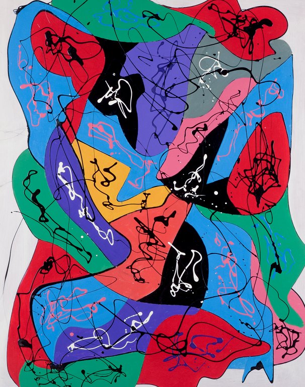 Svend Aage Krogstrup (born 1911), Danish painter.Acrylic on canvas. Abstract composition.