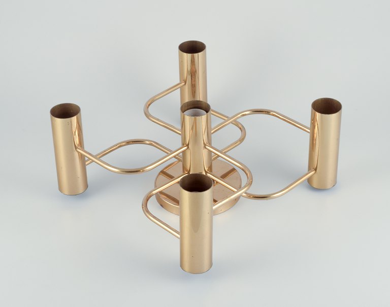 Leola, Germany. Modernist wall/ceiling lamp in brass, five arms. Sciolari style.