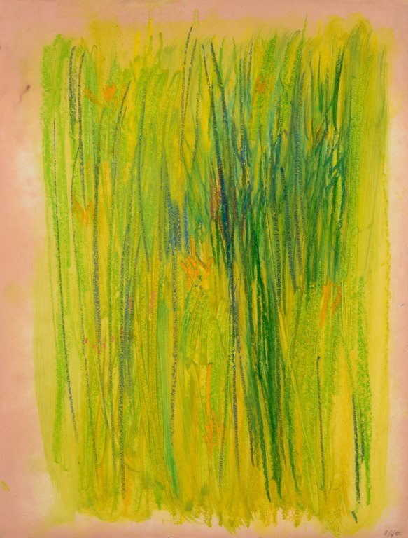Monique Beucher (1934), French artist. Mixed media on paper.Abstract composition. Colorful palette.