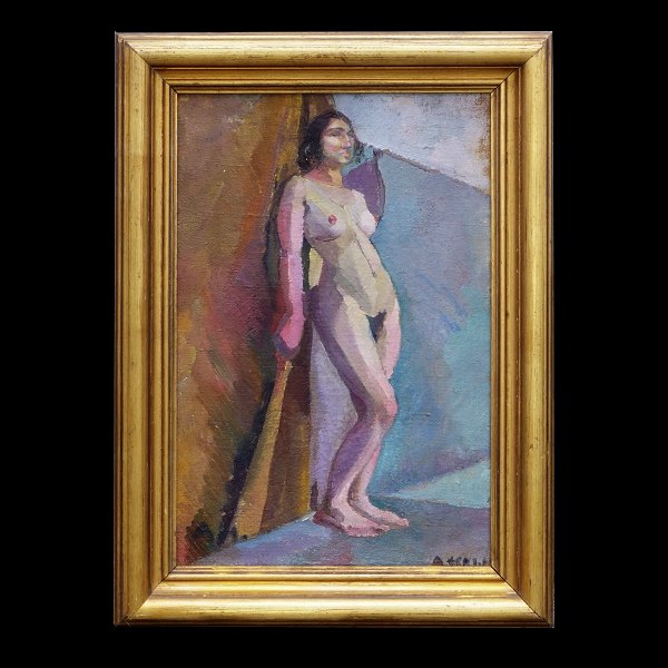 Astrid Holm, 1876-1937, Frauenakt. Paris um 1911. Signiert. Lichtmasse: 40x26cm. Mit Rahmen: 51x37cm
