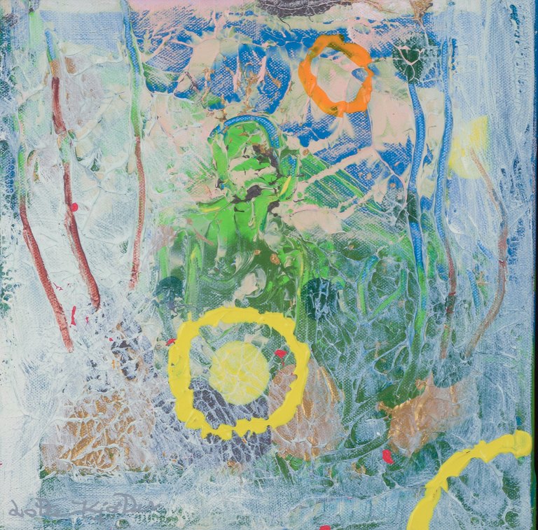 Lotte Kjøller (b. 1966), Danish artist. Mixed media on canvas. Abstract composition.