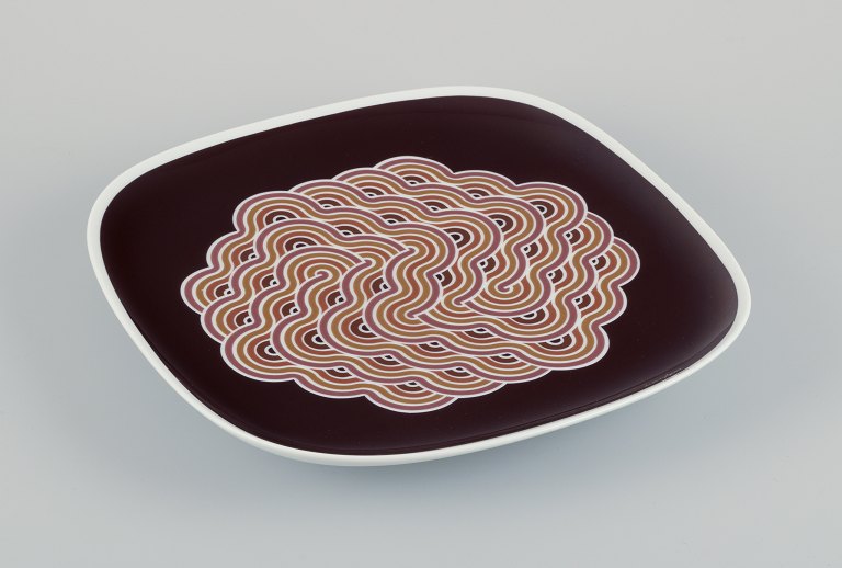 Natale Sapone for Rosenthal, Germany.Large square porcelain platter with a geometric pattern.