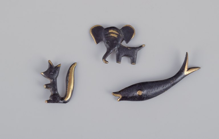 Walter Bosse (1904-1979), Austria.Three miniature bronze figurines. Elephant, squirrel, and whale.