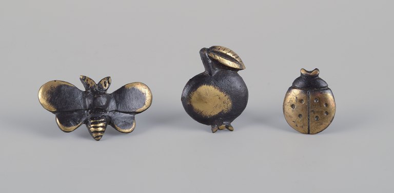 Walter Bosse (1904-1979), Austria.Three miniature bronze figurines. Ladybug, apple, and bumblebee.