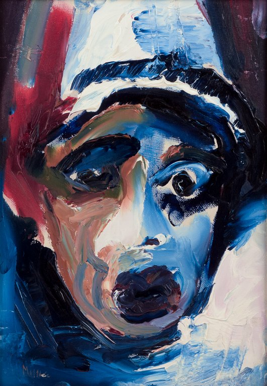 European Artist, oil on board.Portrait of a clown.