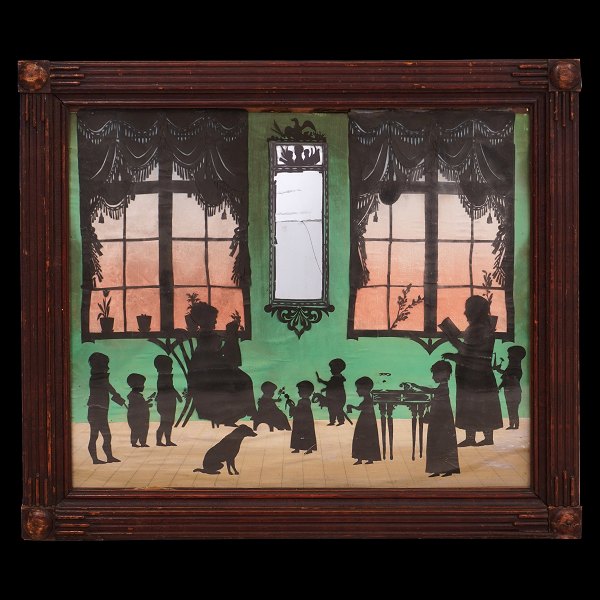 Grosse Silhouette im Stil von Johan Adolf Bendix Rothermundt. Guter Zustand mit kleineren Schäden. Um 1800. Lichtmasse: 45x52cm. With frame: 55x62cm