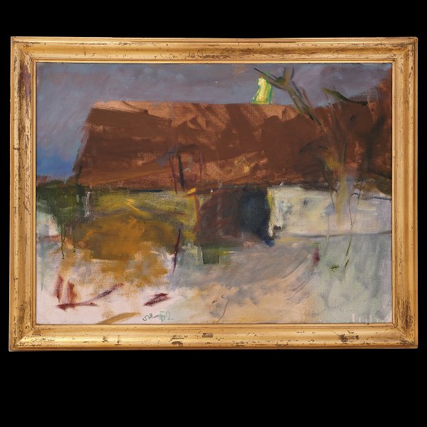 Oluf Høst, 1884-1966, oil on canvas. Bognemark with moon. Signed and dated 1952. Visible size: 60x80cm. With frame: 71x91cm