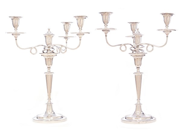 Pair of large silver candelabra by Johann Hues, Hamburg, Germany, 1768-1802. Illustrated in "Die Goldschmiede Hamburgs", III, p. 194. H: 51cm. W: 3.951gr