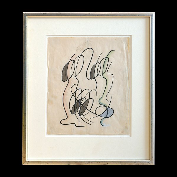 Franciska Clausen, 1899-1986, Aquarell. Organische Formen. Signiert und datiert 1952. Lichtmasse: 16x27cm. With frame: 26x37cm