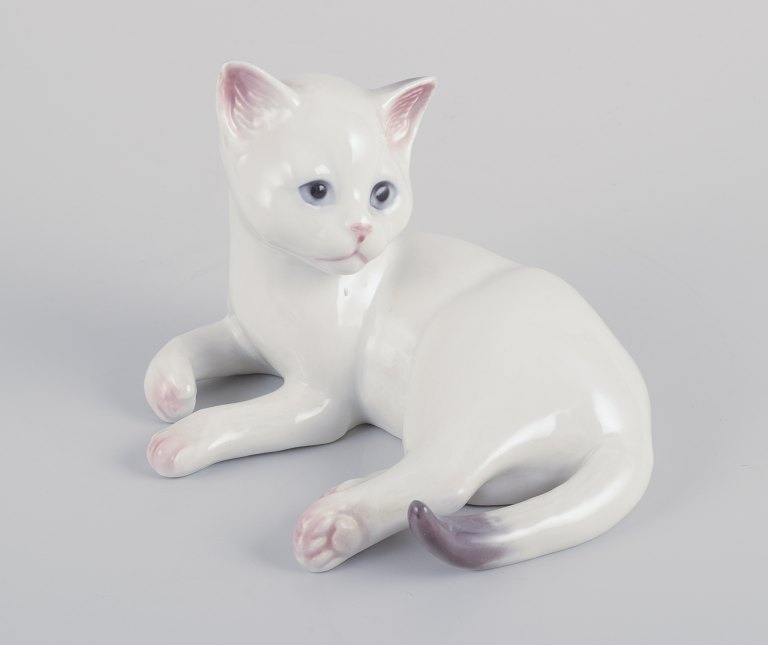 Royal Copenhagen. Porcelain figurine of a white kitten.