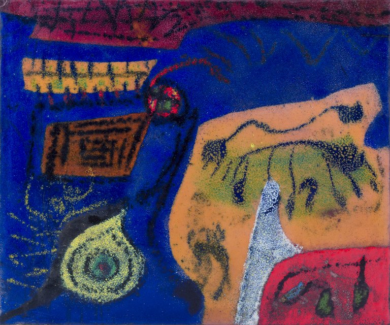 Skandinavisk kunstner.Vægrelief, emaljearbejde.