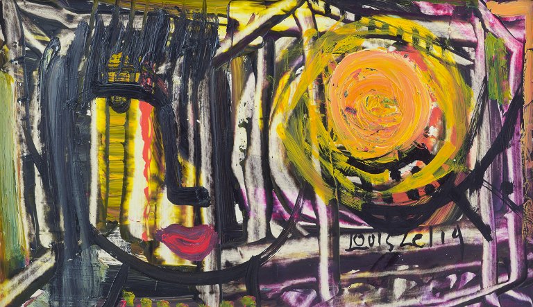 Louis Zelig (1922-1993), svensk maler, olie på malerplade.Abstrakt komposition.