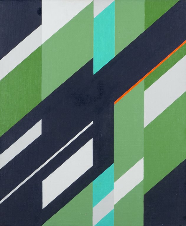 Wilhelm Lindvall (1924-2005), svensk kunstner. Olie på lærred.Geometrisk komposition.