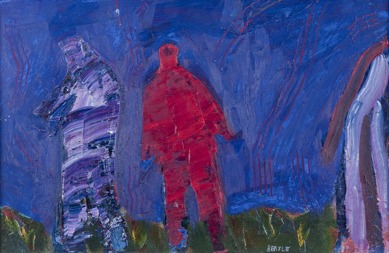 Lars Bertle, Svensk kunstner.Olie på lærred.To personer i landskab, abstrakt stil.
