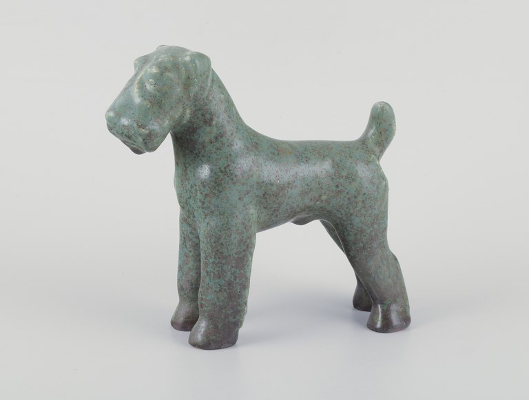 Arne Bang (1901-1983), stor Terrier af keramik.Krystalglasur i gr&#248;nne nuancer.