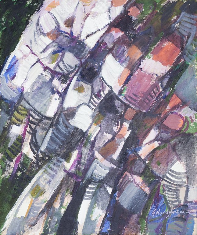 Gunnar Nordström (1921-2021), svensk kunstner.
Olie på lærred. Abstrakt komposition.