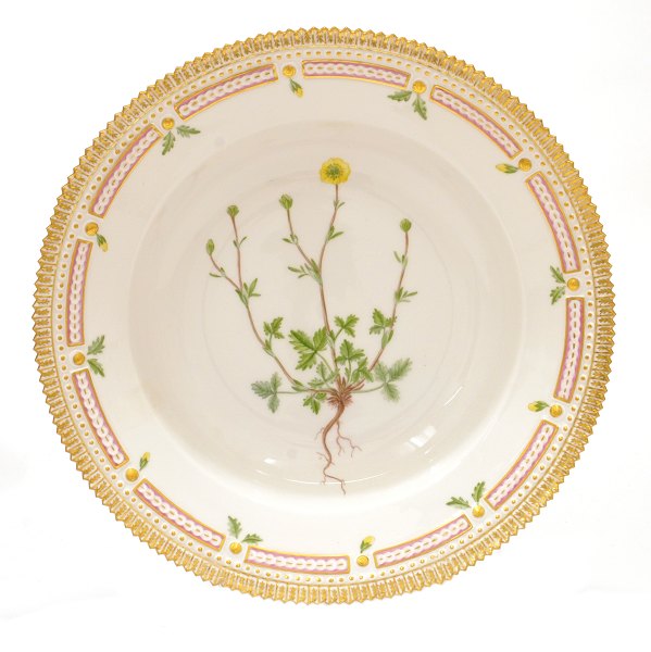 Flora Danica dyb tallerken 3545. "Potentilla niveau L.".  H: 5cm. D: 24,5cm