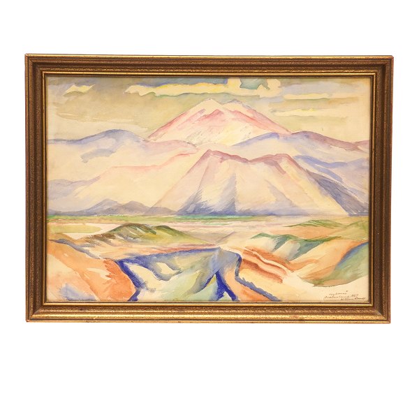 William Scharff akvarel. William Scharff, 1886-1959, akvarel. Motiv i form af græske bjergtinder. Signeret og dateret 1927. Lysmål: 34x48cm. Med ramme: 40x55cm
